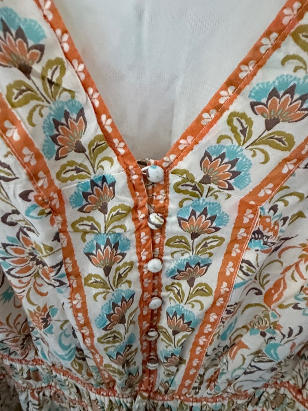 Women's Floral Maxi Dress - Cream & Orange - Picture 3 of 6